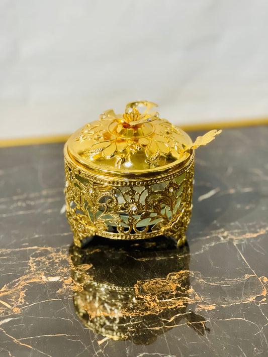 Golden Sugar Pot With Spoon