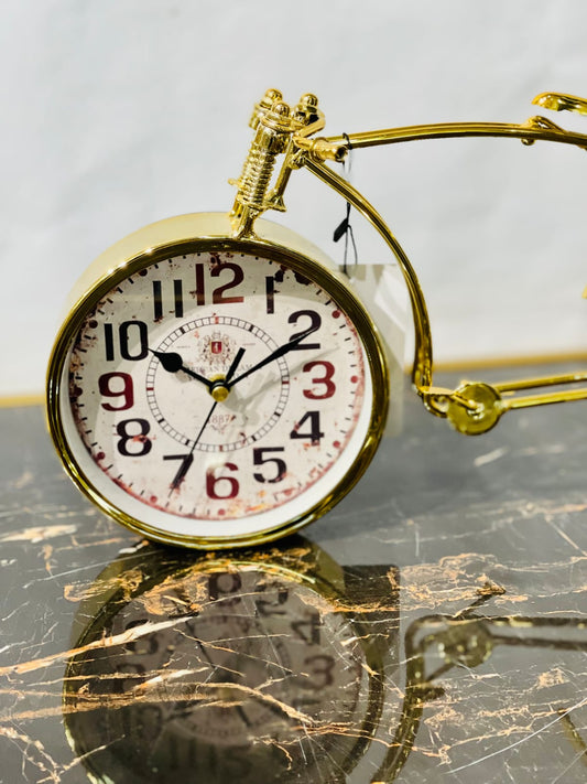 Classic Vintage Bicycle Golden Table Clock