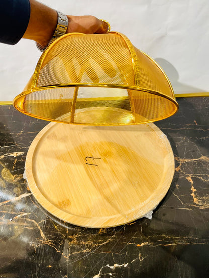 Elegant Gold And Wooden Fruit Tray [Round]