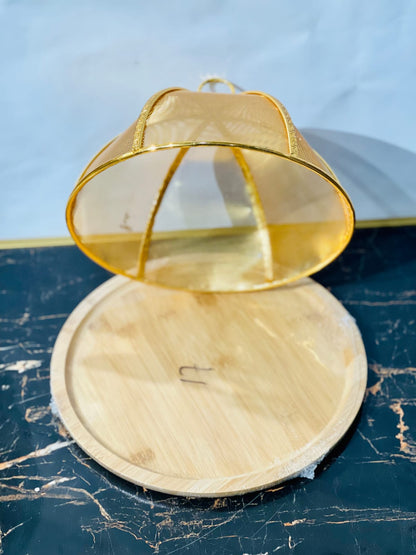 Elegant Gold And Wooden Fruit Tray [Round]