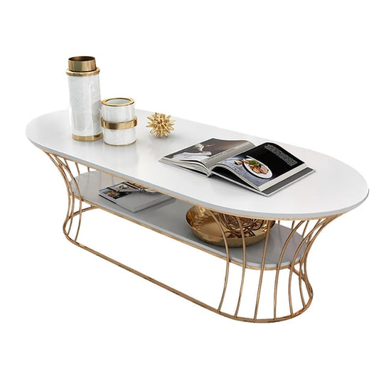 Luxury Oval 2 layer center table White