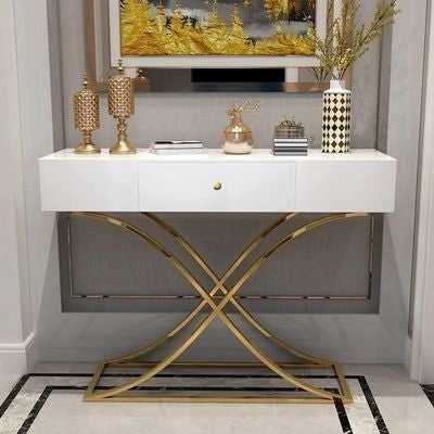 Luxury Golden & White Console With Drawer