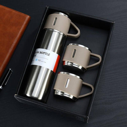 3 Cup Double-Layer Stainless Steel Vacuum Flask Set