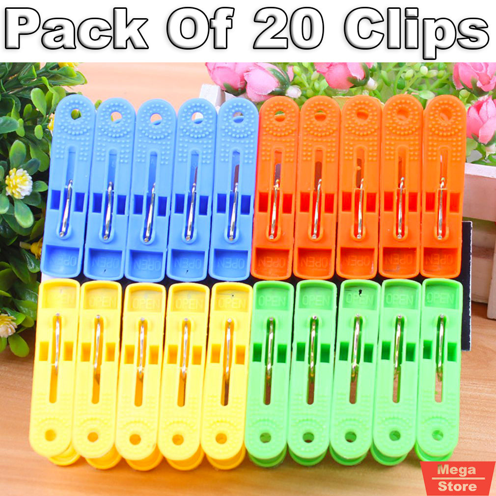 Pack Of 20 Plastic Clothes Hanging Clips