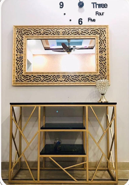 3-Tier Zig Zag Gold Console Table With UV Sheet