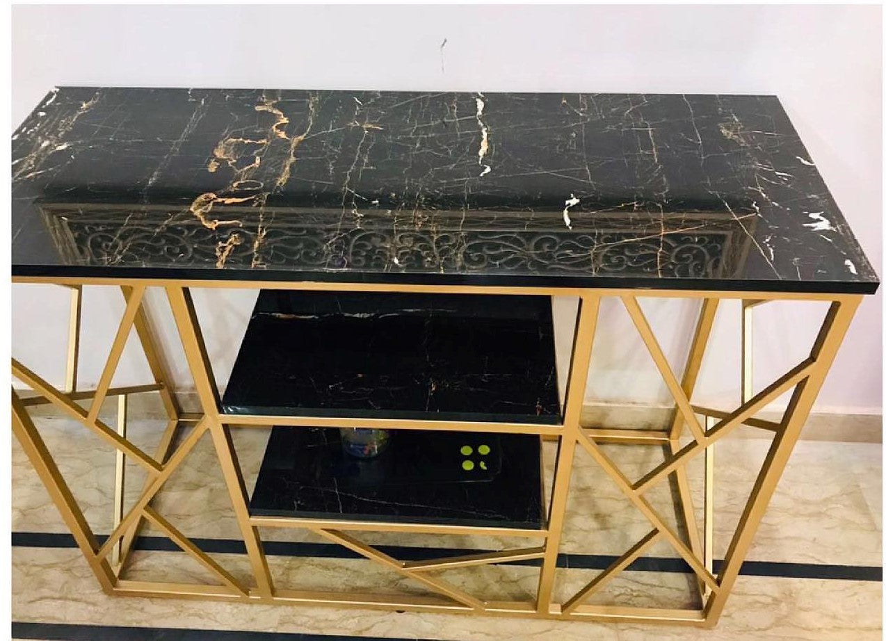 3-Tier Zig Zag Gold Console Table With UV Sheet