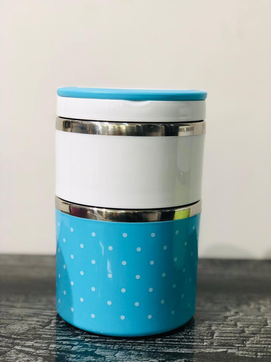 Stainless Steel 2 Layer Lunch Box Polkadot Handle Grip