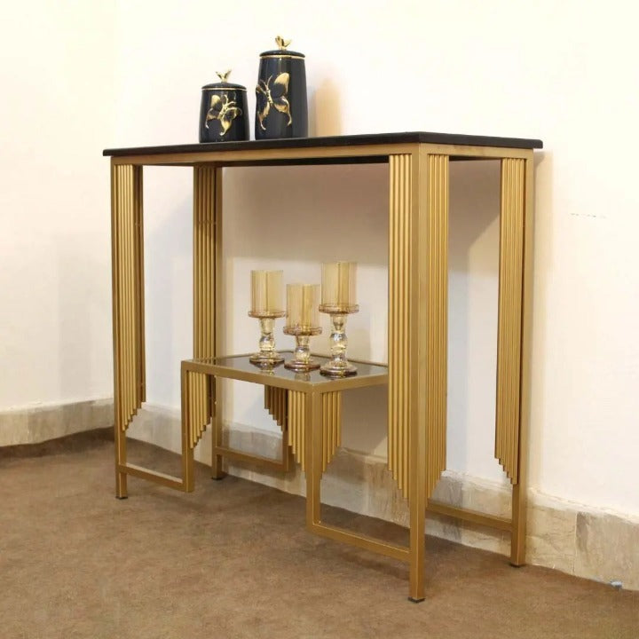 Modern 2-Tier Gold Console Table